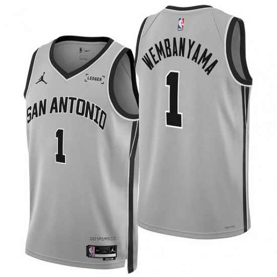 Men San Antonio Spurs  1 Victor Wembanyama Silver 2025 26 Statement Edition Stitched Basketball Jersey