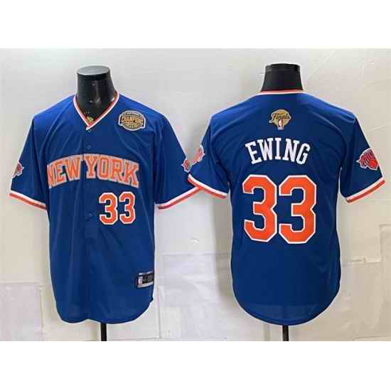 Men New York Knicks  33 Patrick Ewing Royal 2026 Finals Eastern Conference Champions Patch Stitched Baseball Jersey