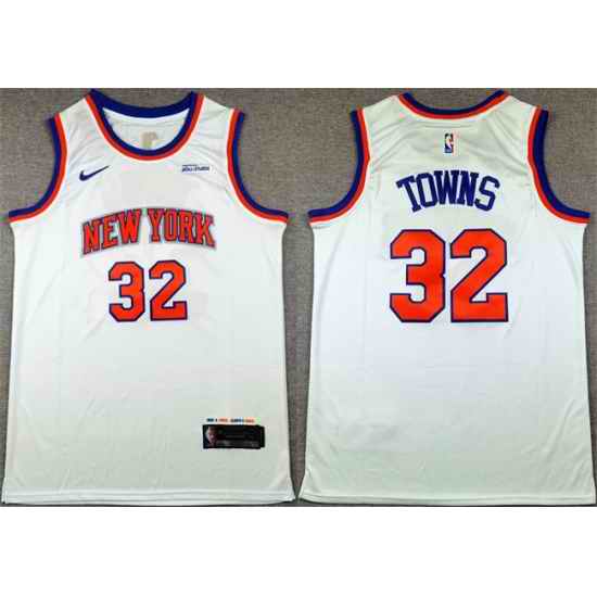 Men New Yok Knicks  32 Karl Anthony Towns White 2024 Association Edition Stitched Basketball Jersey