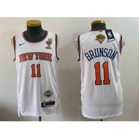 Men New Yok Knicks  11 Jalen Brunson White 2026 Finals Champions Patch Statement Edition Stitched Jersey