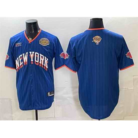 Men New York Knicks Blank Royal 2026 Finals Eastern Conference Champions Patch Stitched Baseball Jersey