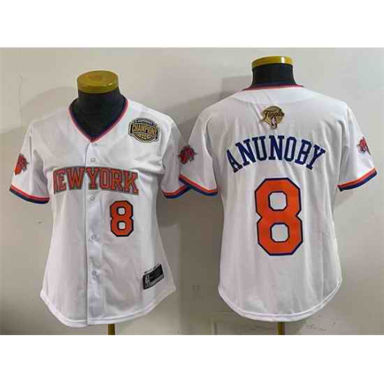 Women New York Knicks  8 OG Anunoby White 2026 Finals Eastern Conference Champions Patch Stitched Baseball Jersey