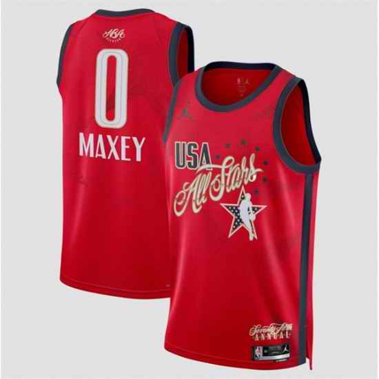 Men 2026 All Star  0 Tyrese Maxey Red Stitched Basketball Jersey