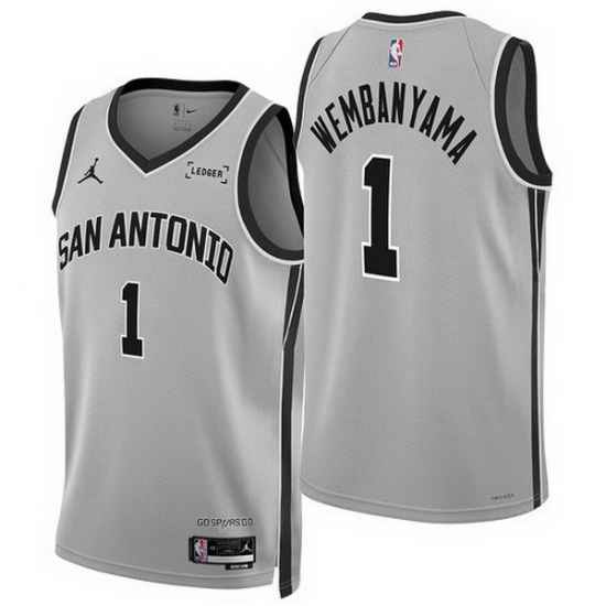 Men San Antonio Spurs  1 Victor Wembanyama Silver 2025 26 Statement Edition Stitched Basketball Jersey