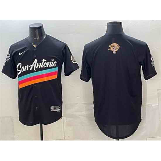 Men San Antonio Spurs Blank Black 2026 Finals Patch City Edition Stitched Baseball Jersey