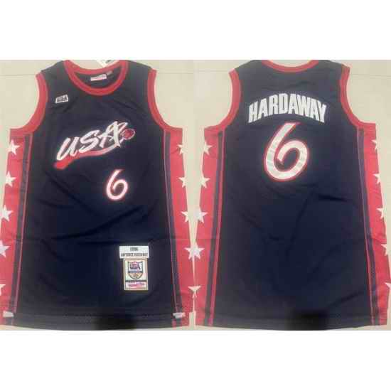 Men USA Basketball 6 Anfernee Hardaway Navy Stitched Jersey