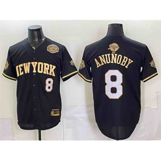 Men New York Knicks  8 OG Anunoby Black Gold 2026 Finals Eastern Conference Champions Patch Stitched Baseball Jersey