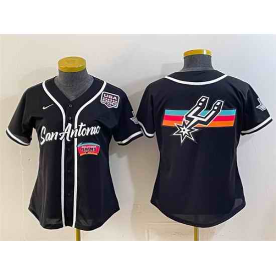 Women San Antonio Spurs Team Big Logo Black USA 250  Patch City Edition Stitched