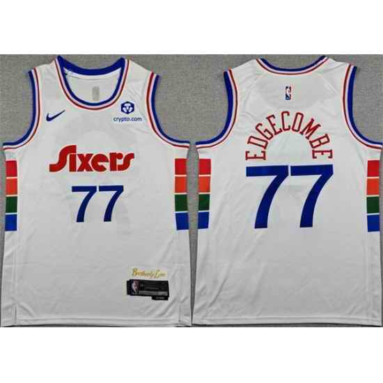 Men Philadelphia 76ers 77 V  J  Edgecombe White City Edition Stitched Stitched Jersey