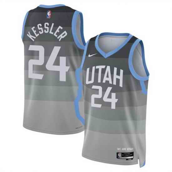 Men Utah Jazz 24 Walker Kessler Grey 2025 26 City Edition Stitched Basketball Jersey