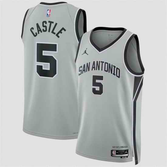 Men San Antonio Spurs 5 Stephon Castle Silver 2025 Statement Edition Stitched Basketball Jersey