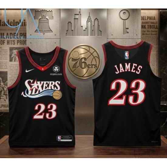 Men Philadelphia 76ers  LeBron James Black 2026 Stitched Jersey