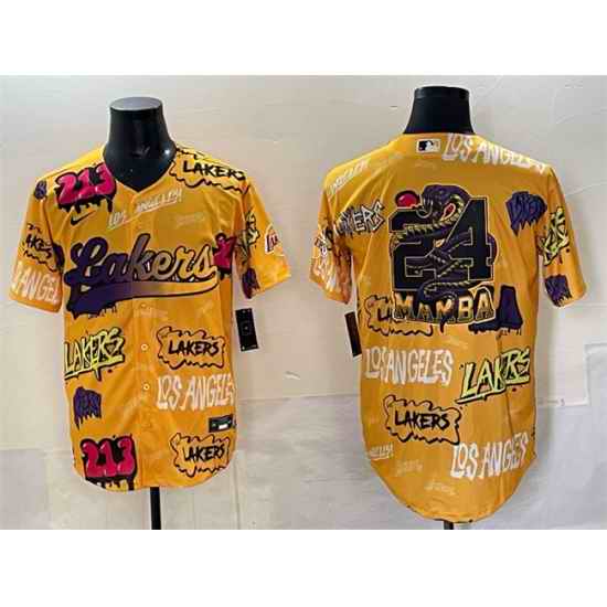 Men Los Angeles Lakers Team Big Logo Yellow Limited Stitched Baseball Jersey