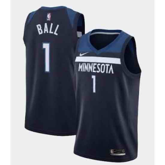 Men Minnesota Timberwolves LaMelo Ball #1 Navy Blue Stitched NBA Jersey