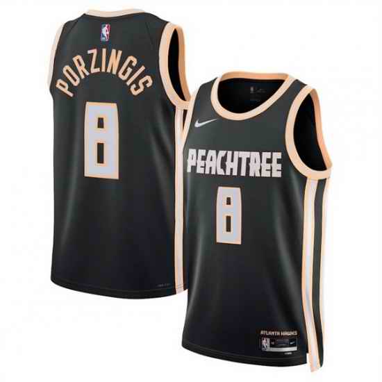 Men Atlanta Hawks 8 Kristaps Porzi u0146 u0123is Black 2025 26 City Edition Stitched Jersey