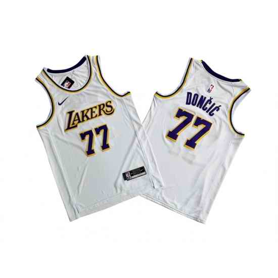 Men Los Angeles Lakers 77 Luka Doncic White Association Edition Stitched Basketball Jersey