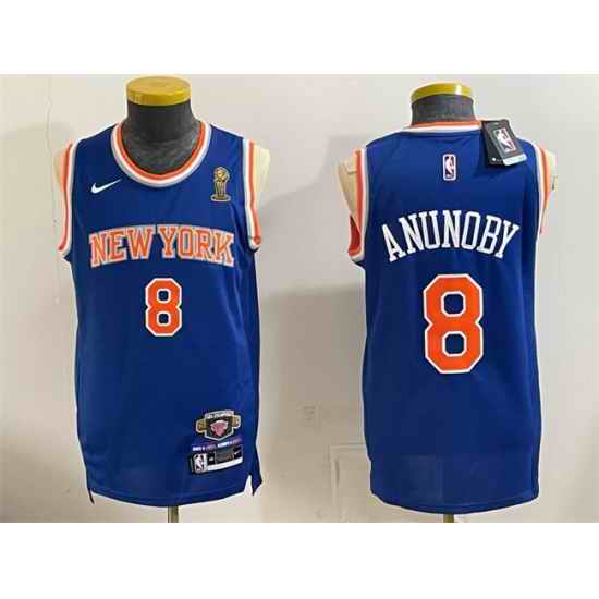 Men New Yok Knicks  8 OG Anunoby Blue 2026 Finals Champions Patch Stitched Jersey