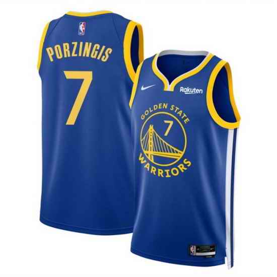Men Golden State Warriors  7 Kristaps Porzingis Blue 2026 Icon Edition Stitched Basketball Jersey