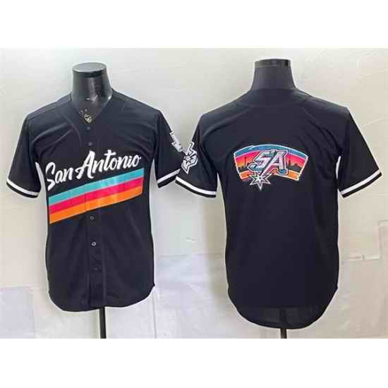 Men-s-San-Antonio-Spurs-Team-Big-Logo-Black-Stitched-Baseball-Jersey-773-78912