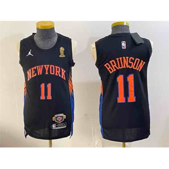 Men New Yok Knicks  11 Jalen Brunson Black 2026 Finals Champions Patch Statement Edition Stitched Jersey