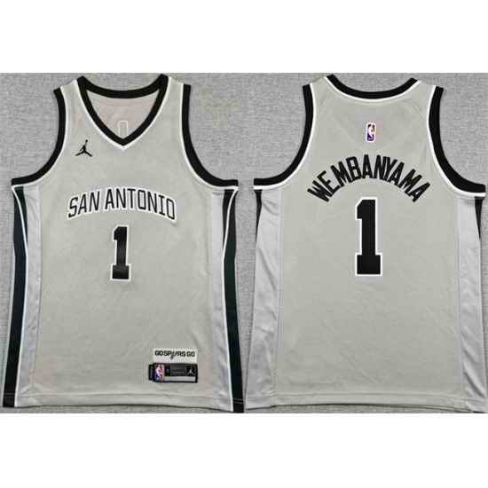 Youth San Antonio Spurs 1 Victor Wembanyama Silver 2025 Statement Edition Stitched Jersey