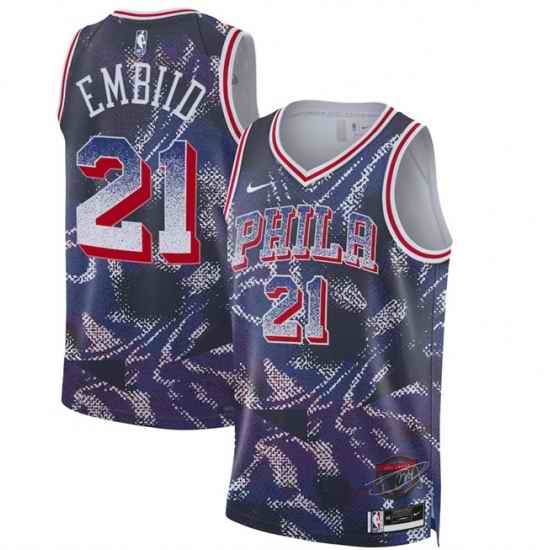 Men Philadelphia 76ers 21 Joel Embiid Navy 2025 Select Series Swingman Stitched Basketball Jersey