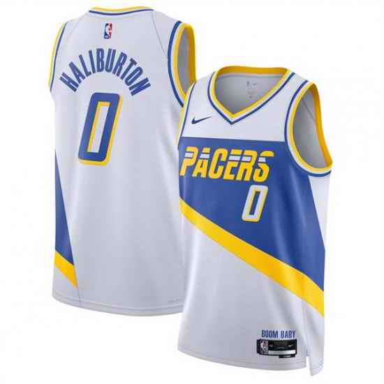 Men Indiana Pacers 0 Tyrese Haliburton White 2025 26 City Edition Stitched Basketball Jersey