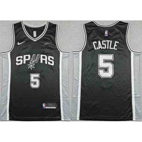 Men San Antonio Spurs  5 Stephon Castle Black 2025 26 Icon Edition Stitched Basketball Jersey