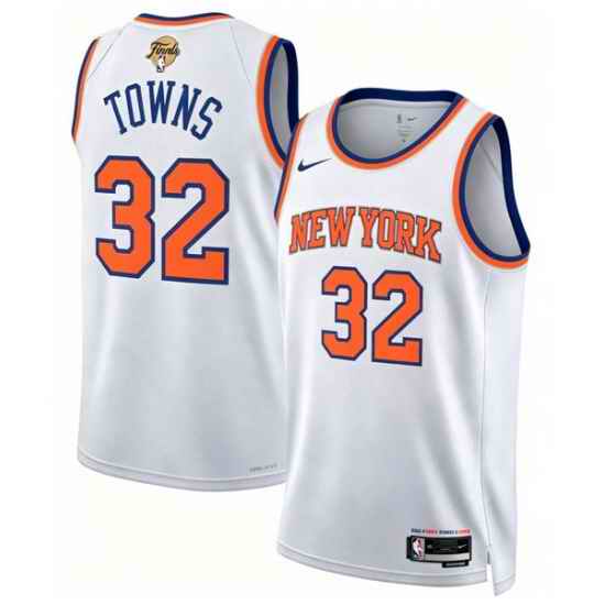 Men New Yok Knicks  32 Karl Anthony Towns White 2026 Finals Patch Icon Edition Stitched Basketball Jersey