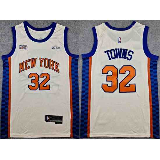 Men New Yok Knicks  32 Karl Anthony Towns Cream 2024 25 City Edition Stitched Basketball Jersey