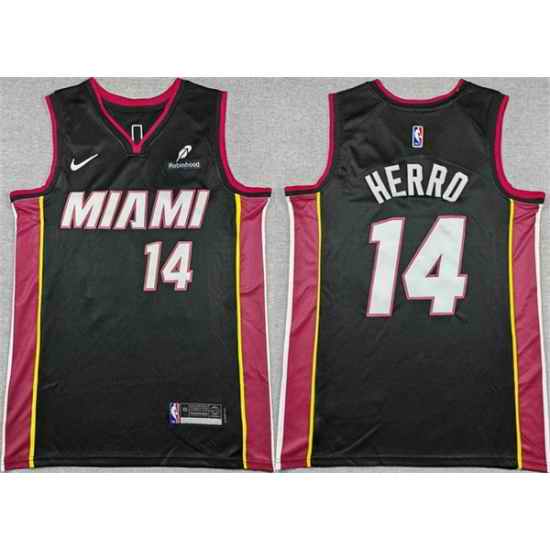 Men Miami Heat 14 Tyler Herro Black Icon Edition Stitched Basketball Jersey
