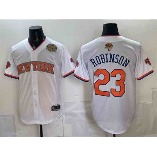 Men New York Knicks  Mitchell Robinson White 2026 Finals Eastern Conference Champions Patch Stitched Baseball Jersey