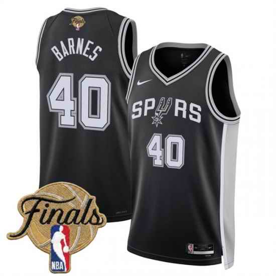 Men San Antonio Spurs  40 Harrison Barnes Black 2026 Finals Patch Icon Edition Stitched Basketball Jersey