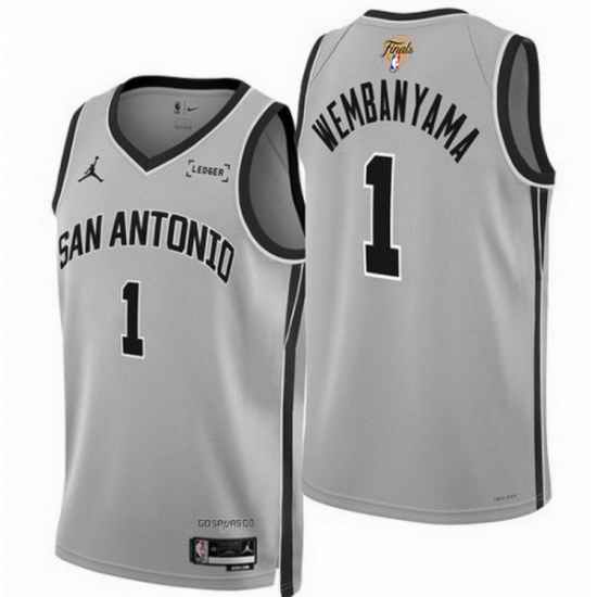Men San Antonio Spurs 1 Victor Wembanyama Silver 2026 Final Patch Statement Edition Stitched Basketball Jersey