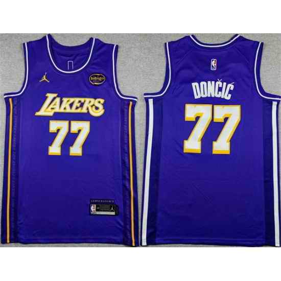Men Los Angeles Lakers 77 Luka Doncic Purple Statement Edition Stitched Basketball Jersey