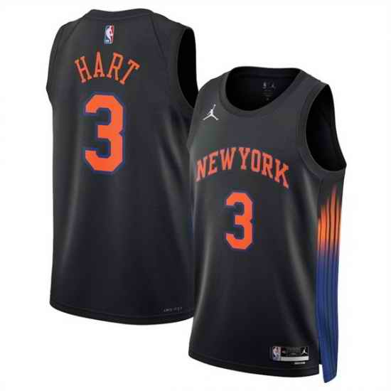Men New Yok Knicks 3 Josh Hart Black 2025 Statement Edition Stitched Basketball Jersey