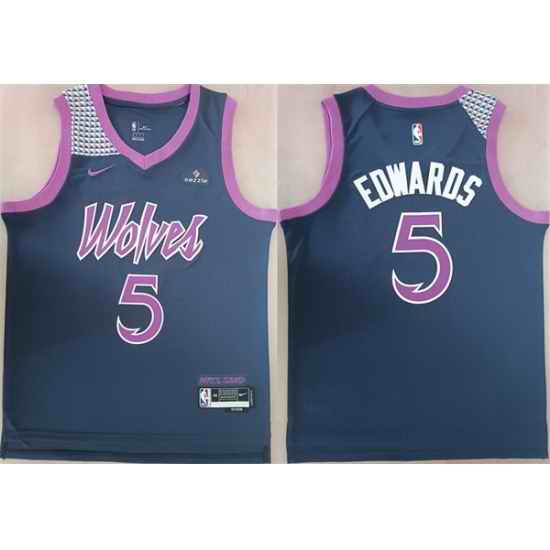 Men Minnesota Timberwolves 5 Anthony Edwards Navy Stitched jersey