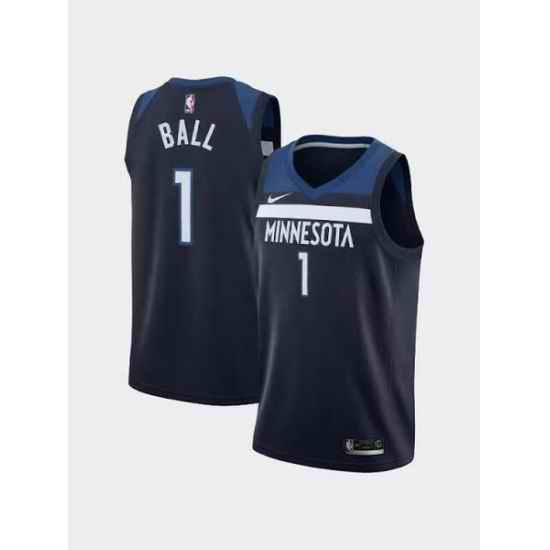 Men Minnesota Timberwolves  1 Lamelo Ball  Icon Edition Navy 75th Anniversary Swingman Stitched Jersey
