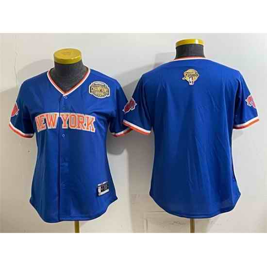 Women New York Knicks Blank Blue 2026 Finals Eastern Conference Champions Patch Stitched Baseball Jersey
