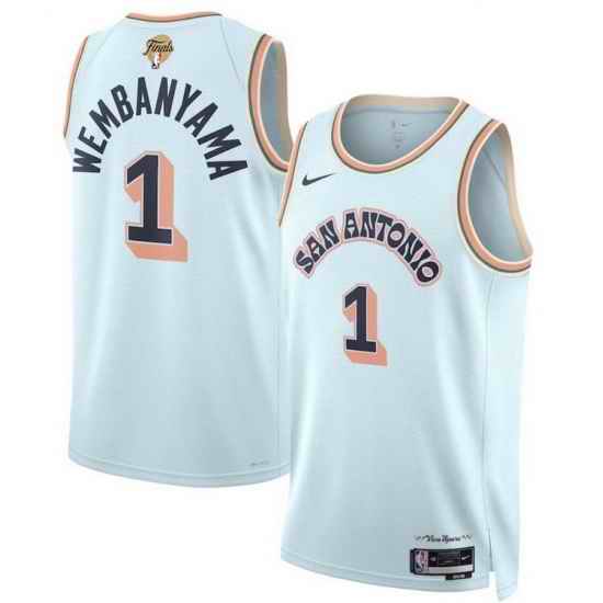 Men San Antonio Spurs 1 Victor Wembanyama Light Blue 2026 Final Patch City Edition Stitched Basketball Jersey