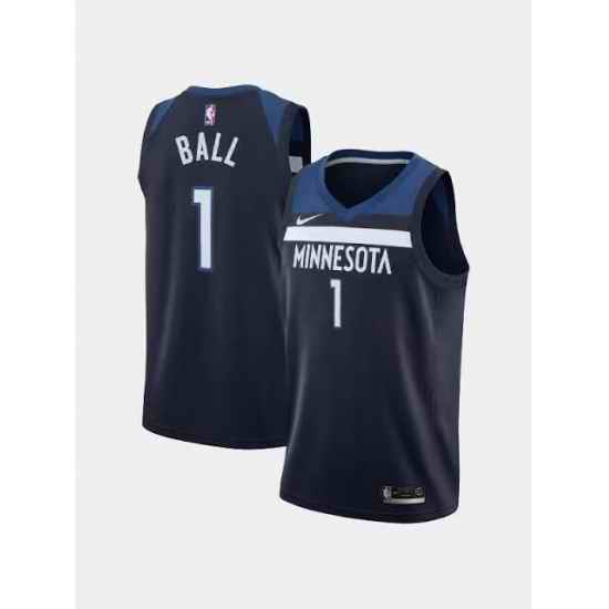 Men Minnesota Timberwolves  1 Lamelo Ball  Icon Edition Navy 75th Anniversary Swingman Stitched Jersey