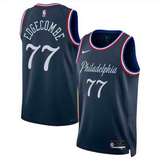 Men Philadelphia 76ers 77 VJ Edgecombe Navy 2025 26 City Edition Stitched Jersey