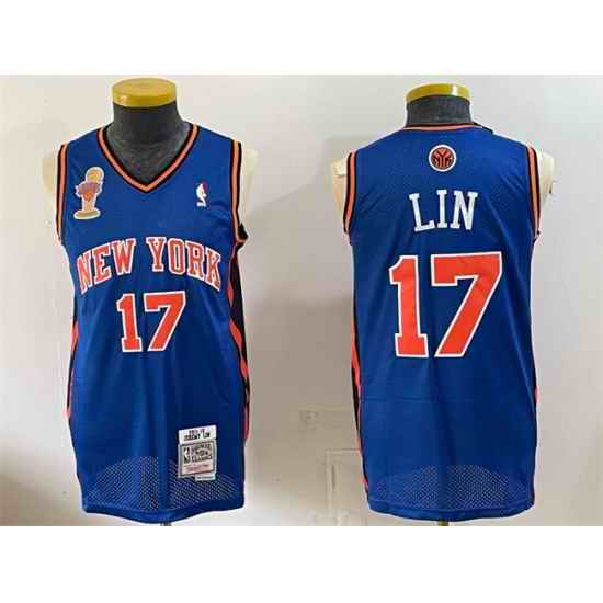 Men New Yok Knicks  17 Jeremy Lin Blue 2026 Finals Champions Patch Stitched Jersey