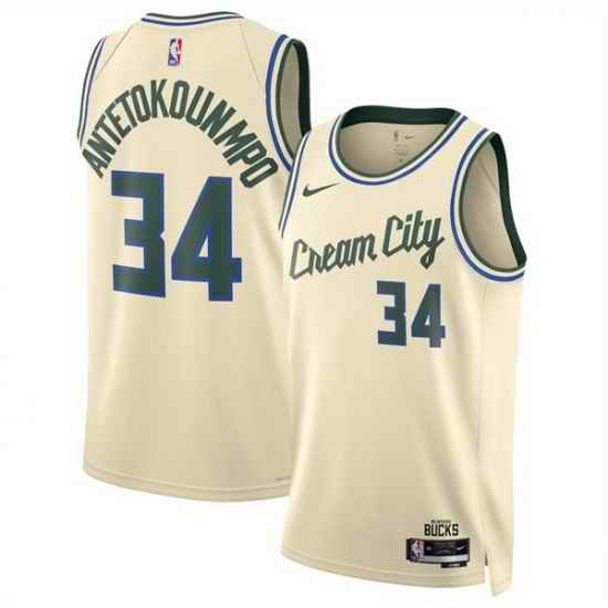 Men Milwaukee Bucks 34 Giannis Antetokounmpo Cream 2025 26 City Edition Stitched Basketball Jersey