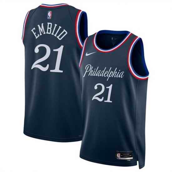 Men Philadelphia 76ers 21 Joel Embiid Navy 2025 26 City Edition Stitched Jersey