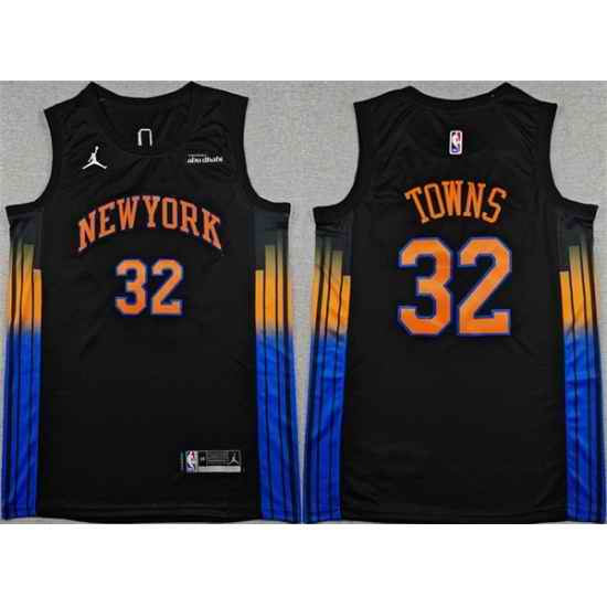 Men New Yok Knicks 32 Karl Anthony Towns Black 2025 26 Statement Edition Stitched Basketball Jersey