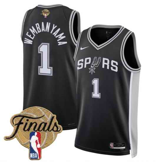 Men San Antonio Spurs  1 Victor Wembanyama Black 2026 Finals Patch Icon Edition Stitched Basketball Jersey
