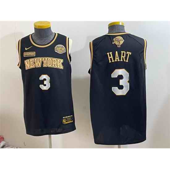 Men New Yok Knicks  3 Josh Hart Black Gold 2026 Finals Eastern Conference Champions Patch Stitched Jersey