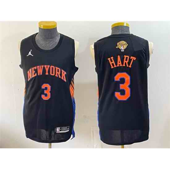 Men New Yok Knicks  3 Josh Hart Black 2026 Finals Patch Statement Edition Stitched Jersey