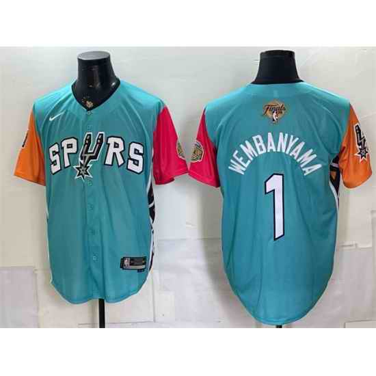 Men San Antonio Spurs  1 Victor Wembanyama Teal 2026 Finals Patch Stitched Baseball Jersey
